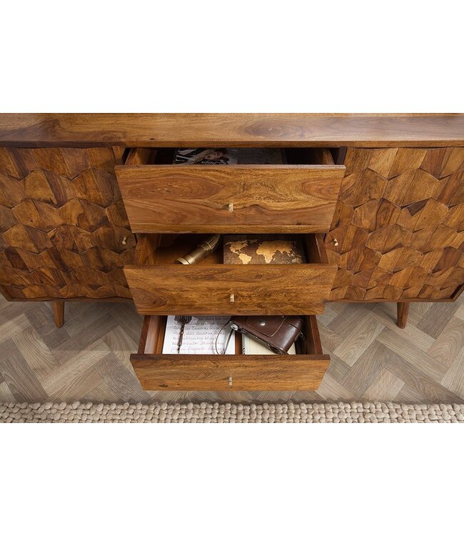 Invicta Interior Massief dressoir MYSTIC LIVING 145cm Sheesham naturel 3D oppervlak massief hout - 39742