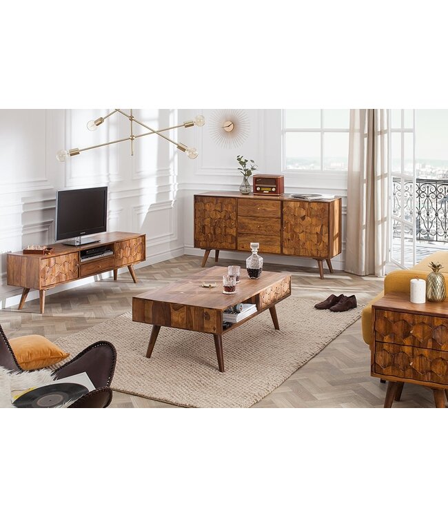 Invicta Interior Massief dressoir MYSTIC LIVING 145cm Sheesham naturel 3D oppervlak massief hout - 39742