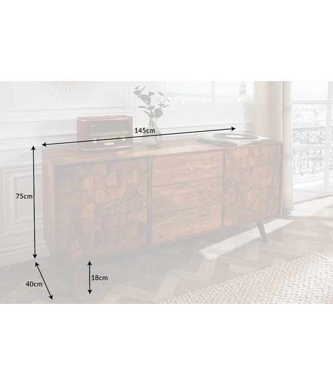 Invicta Interior Massief dressoir MYSTIC LIVING 145cm Sheesham naturel 3D oppervlak massief hout - 39742