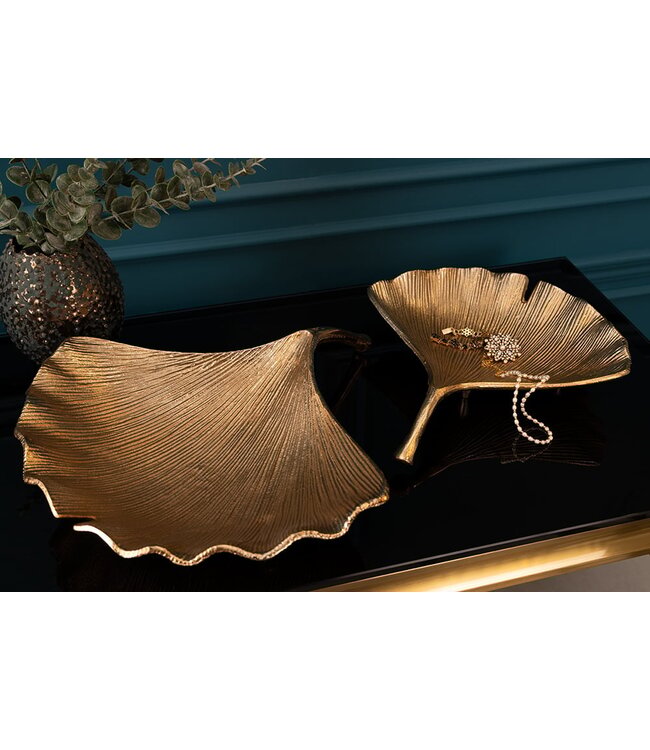 Invicta Interior Decoratieve kom GINKGO 42cm goud handgemaakt metaal - 41775