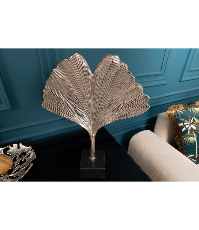 Invicta Interior Decoratief beeld GINKGO LEAF 44cm zilver handgemaakt metaal met marmeren voet - 41786