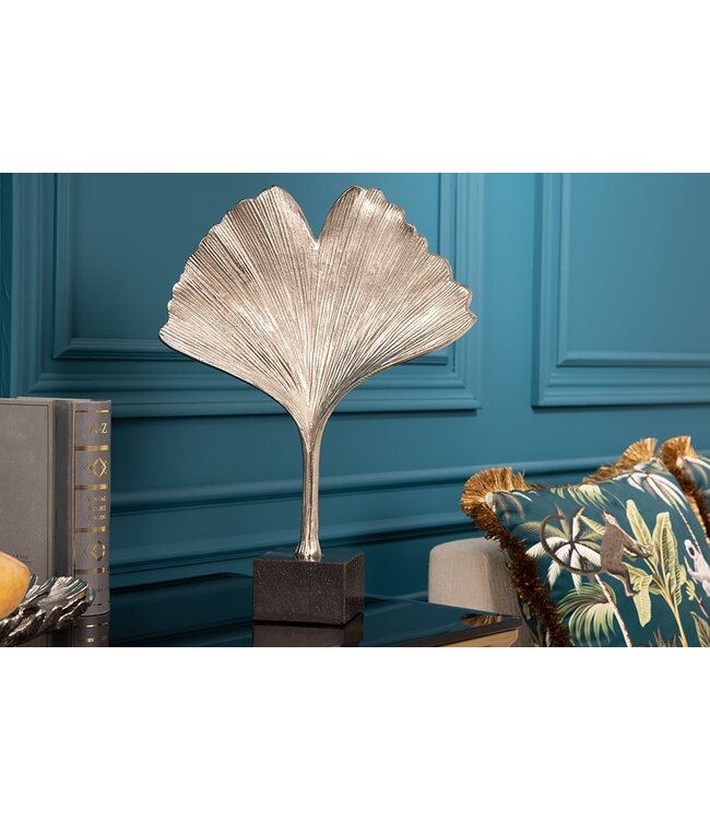Invicta Interior Decoratief beeld GINKGO LEAF 44cm zilver handgemaakt metaal met marmeren voet - 41786