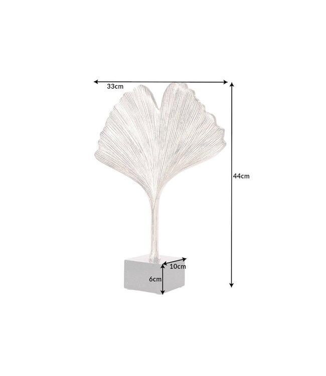 Invicta Interior Decoratief beeld GINKGO LEAF 44cm zilver handgemaakt metaal met marmeren voet - 41786