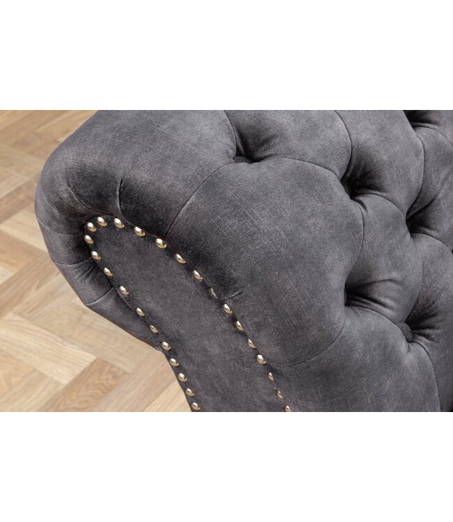 Invicta Interior Design reclamaire CHESTERFIELD 170cm grijs gestructureerde fluwelen knoopstiksel met klinknagels - 41253
