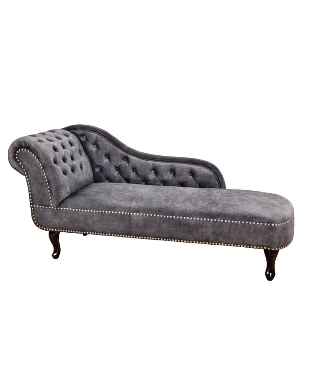 Invicta Interior Design reclamaire CHESTERFIELD 170cm grijs gestructureerde fluwelen knoopstiksel met klinknagels - 41253