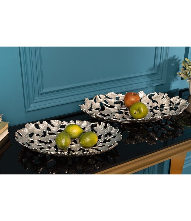 Invicta Interior Decoratieve kom GINKGO LEAFS 50cm zilver handgemaakt metaal - 41794