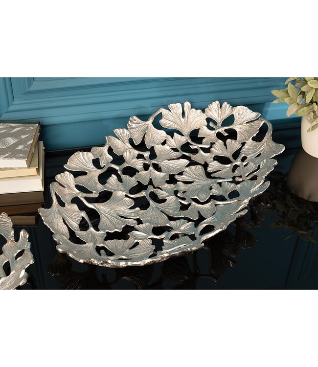 Invicta Interior Decoratieve kom GINKGO LEAFS 50cm zilver handgemaakt metaal - 41794