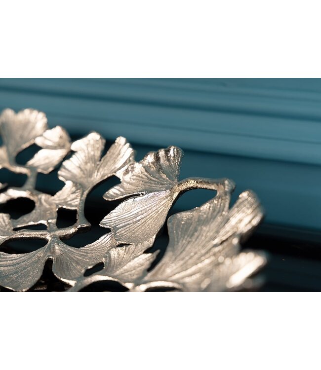 Invicta Interior Decoratieve kom GINKGO LEAFS 50cm zilver handgemaakt metaal - 41794