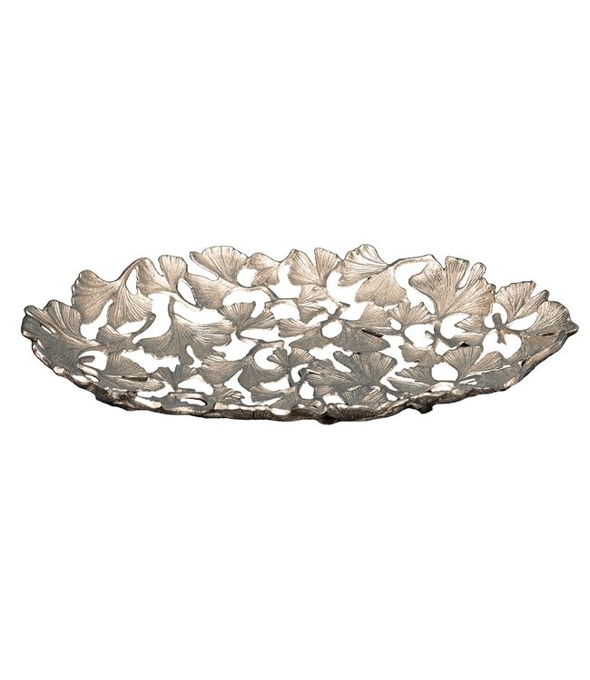 Invicta Interior Decoratieve kom GINKGO LEAFS 50cm zilver handgemaakt metaal - 41794