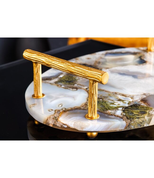 Invicta Interior Decoratief dienblad NOBLE 40cm edelsteen handgemaakte agaatkwarts gouden handvatten - 41558