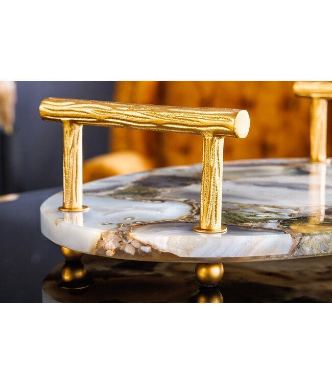 Invicta Interior Decoratief dienblad NOBLE 40cm edelsteen handgemaakte agaatkwarts gouden handvatten - 41558