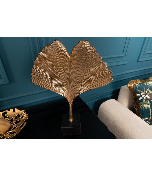 Invicta Interior Decoratief beeld GINKGO LEAF 44cm goud handgemaakt metaal met marmeren voet - 41785