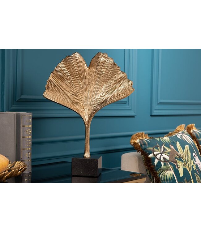 Invicta Interior Decoratief beeld GINKGO LEAF 44cm goud handgemaakt metaal met marmeren voet - 41785