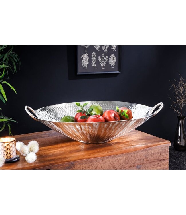 Invicta Interior Handgemaakte decoratieve kom ORIENT 55cm zilverkleurig metaal gehamerd ontwerp - 42236