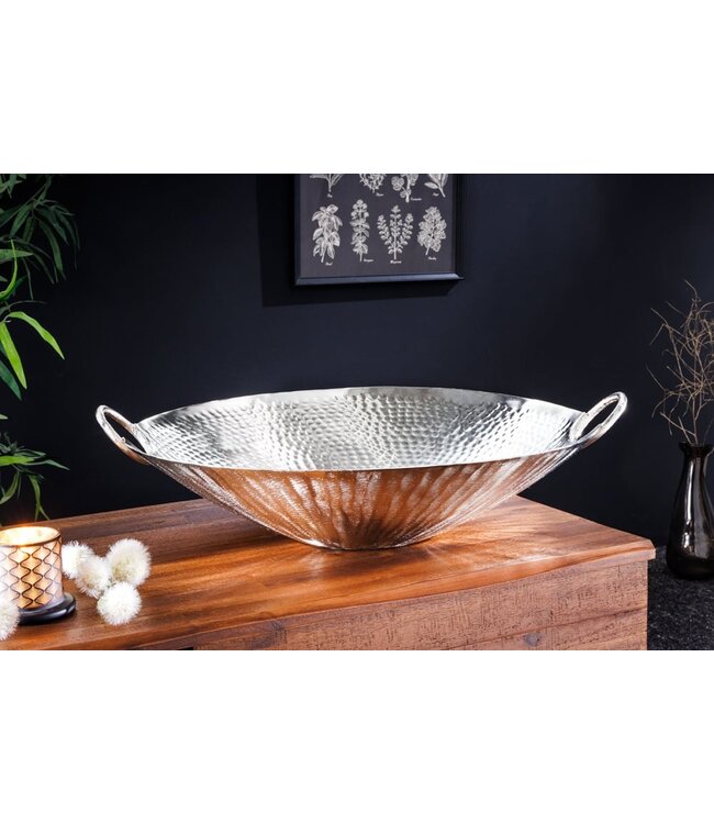 Invicta Interior Handgemaakte decoratieve kom ORIENT 55cm zilverkleurig metaal gehamerd ontwerp - 42236