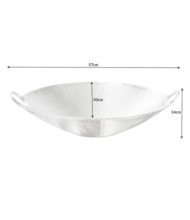 Invicta Interior Handgemaakte decoratieve kom ORIENT 55cm zilverkleurig metaal gehamerd ontwerp - 42236