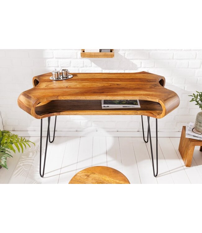 Invicta Interior Massief houten bureau ORGANIC LIVING 120cm Sheesham consoletafel met opbergruimte - 43074