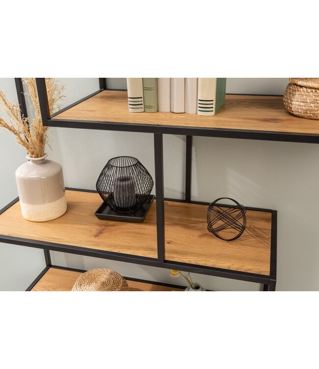 Invicta Interior industrieele boekenkast SLIM LINE 185x114cm wilde eik zwart zes planken - 42024