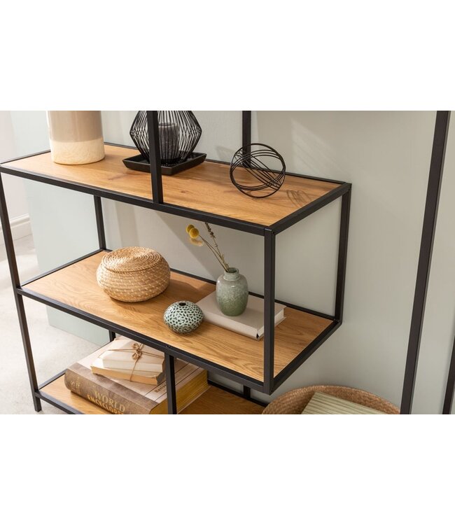 Invicta Interior industrieele boekenkast SLIM LINE 185x114cm wilde eik zwart zes planken - 42024