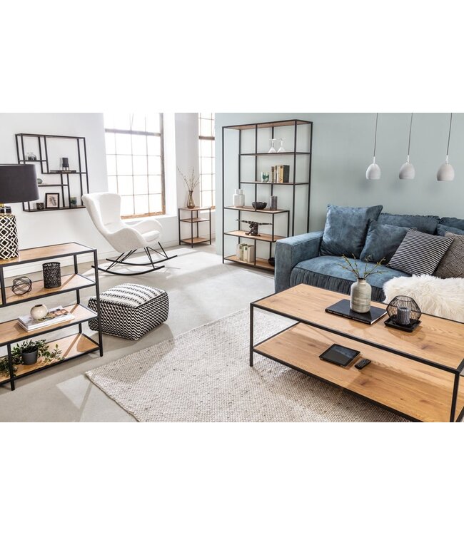 Invicta Interior industrieele boekenkast SLIM LINE 185x114cm wilde eik zwart zes planken - 42024