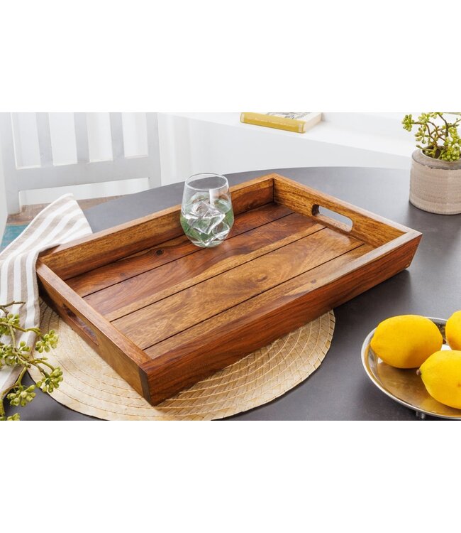 Invicta Interior Decoratief dienblad MAKASSAR 45 cm massief houten serveerplank met sheeshamsteenafwerking - 41120