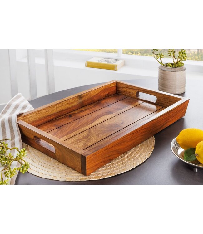 Invicta Interior Decoratief dienblad MAKASSAR 45 cm massief houten serveerplank met sheeshamsteenafwerking - 41120