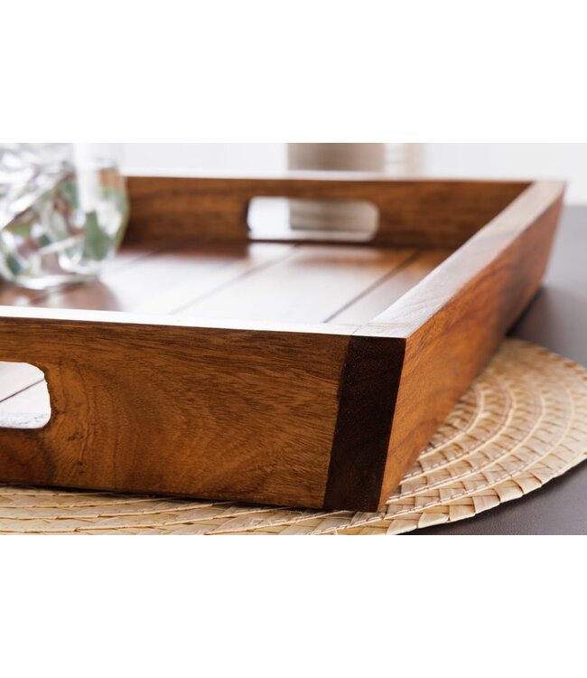 Invicta Interior Decoratief dienblad MAKASSAR 45 cm massief houten serveerplank met sheeshamsteenafwerking - 41120