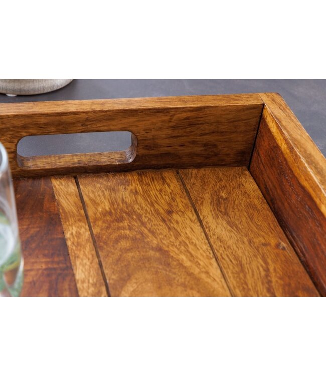 Invicta Interior Decoratief dienblad MAKASSAR 45 cm massief houten serveerplank met sheeshamsteenafwerking - 41120