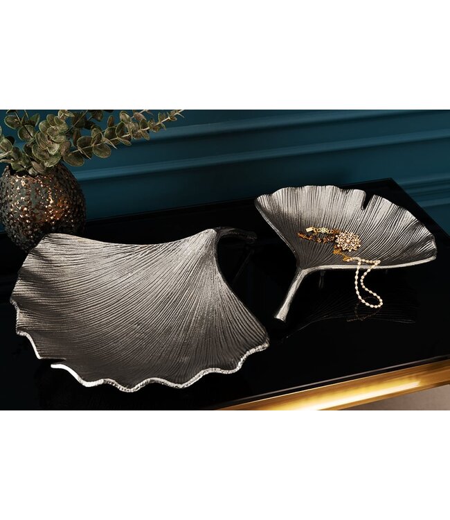 Invicta Interior Decoratieve kom GINKGO 42cm zilver handgemaakt metaal - 41776