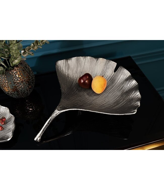 Invicta Interior Decoratieve kom GINKGO 42cm zilver handgemaakt metaal - 41776
