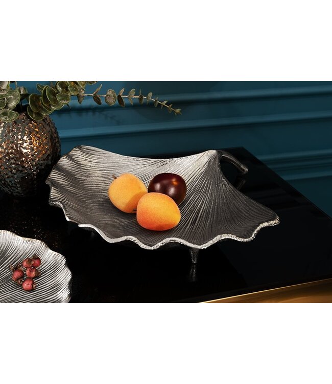 Invicta Interior Decoratieve kom GINKGO 42cm zilver handgemaakt metaal - 41776