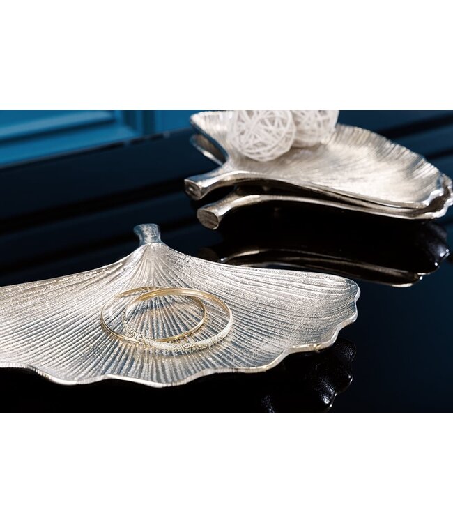 Invicta Interior Decoratieve kommen set van 3 GINKGO 30cm zilver handgemaakt metaal - 41780