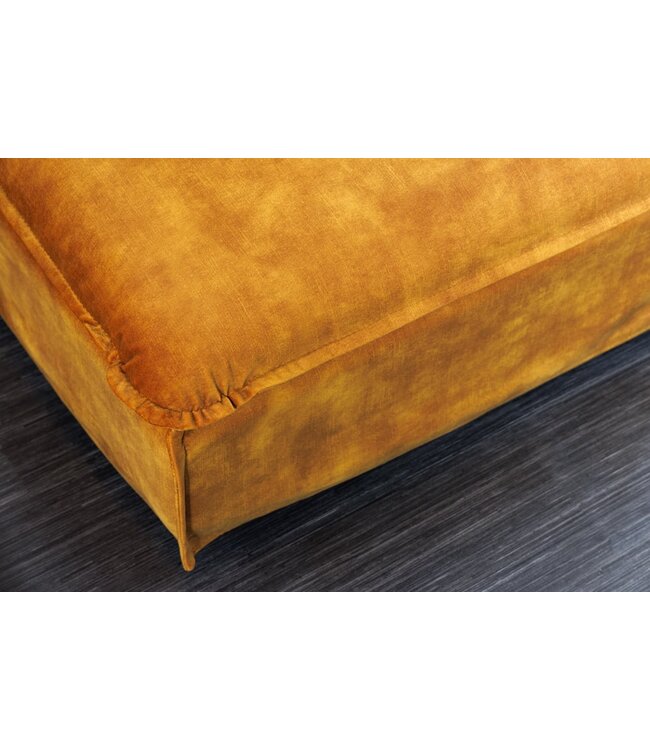 Invicta Interior Grote kruk HEAVEN 100cm mosterdgeel fluweel bankkruk in landelijke stijl wasbare hoes - 40832