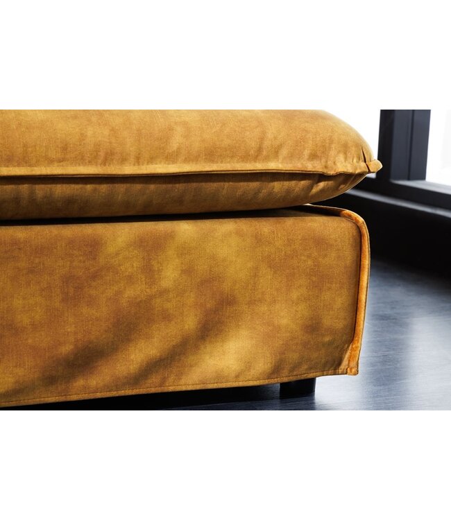 Invicta Interior Grote kruk HEAVEN 100cm mosterdgeel fluweel bankkruk in landelijke stijl wasbare hoes - 40832
