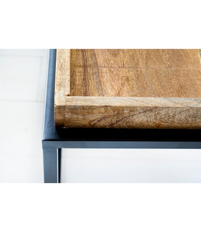 Invicta Interior industrieele bijzettafel set van 2 SERVITEUR 45 cm metalen salontafel van natuurlijk mangohout - 42575