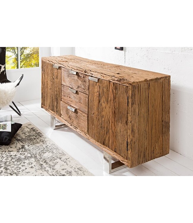 Invicta Interior Massief dressoir BARRACUDA 160cm antiek teakhout met stalen sledepoten - 37032