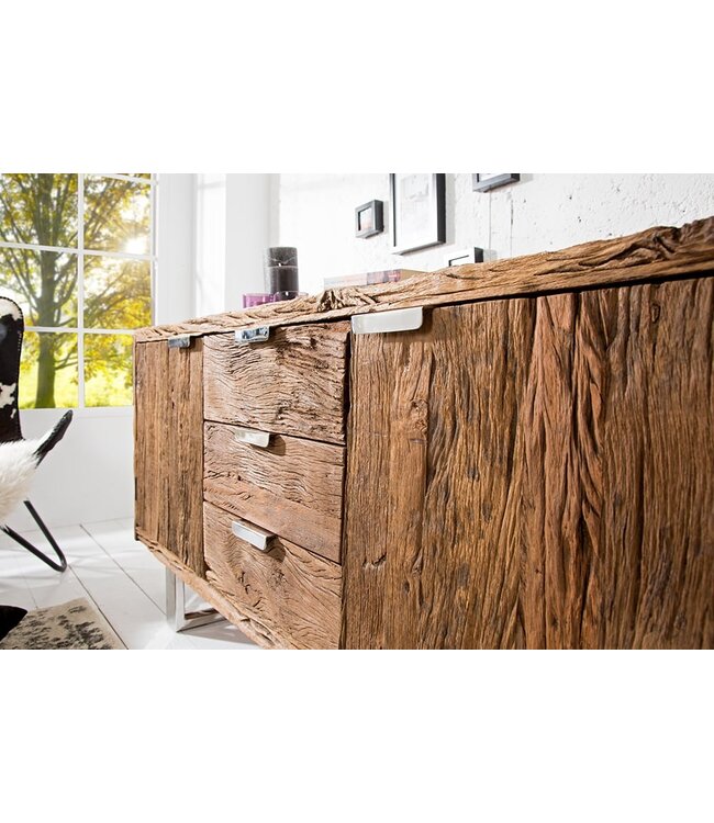 Invicta Interior Massief dressoir BARRACUDA 160cm antiek teakhout met stalen sledepoten - 37032