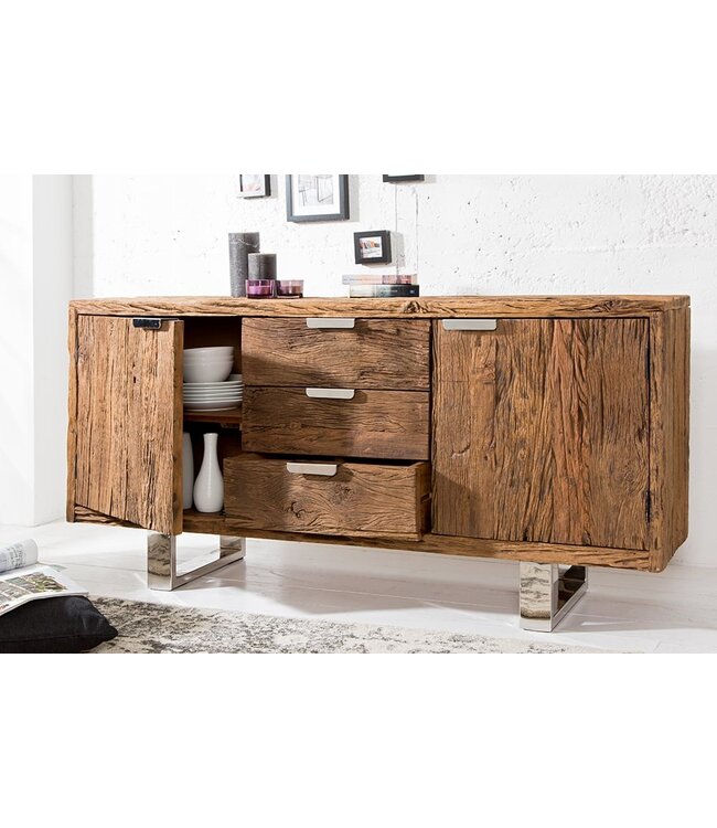 Invicta Interior Massief dressoir BARRACUDA 160cm antiek teakhout met stalen sledepoten - 37032