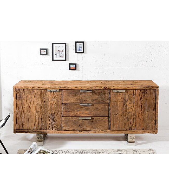 Invicta Interior Massief dressoir BARRACUDA 160cm antiek teakhout met stalen sledepoten - 37032