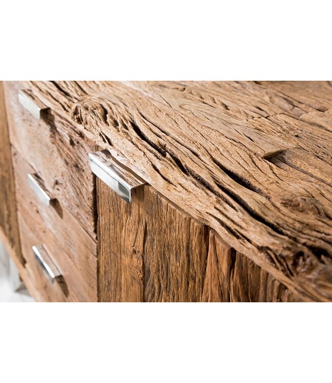 Invicta Interior Massief dressoir BARRACUDA 160cm antiek teakhout met stalen sledepoten - 37032