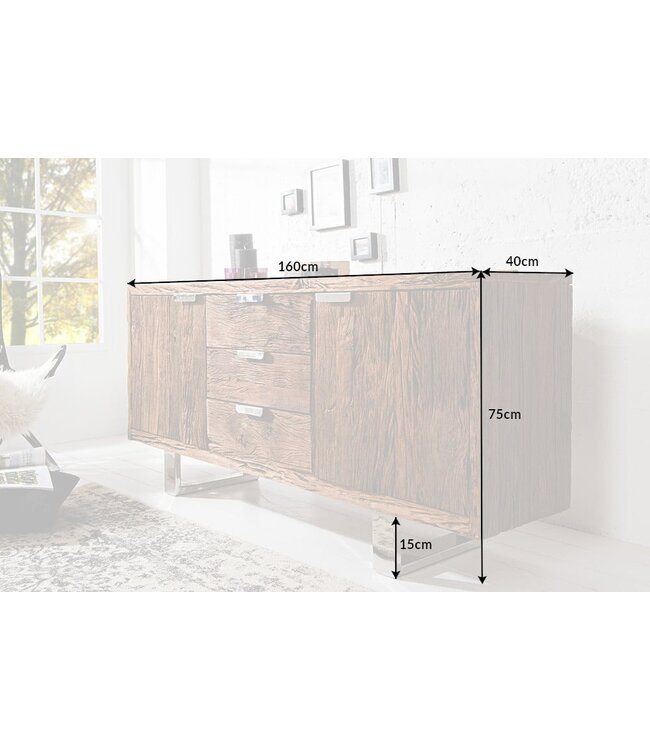 Invicta Interior Massief dressoir BARRACUDA 160cm antiek teakhout met stalen sledepoten - 37032