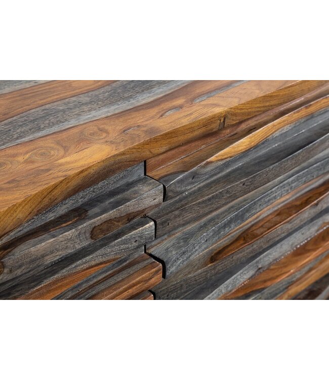 Invicta Interior Massief dressoir RELIEF 160cm Sheeshamhout grijze rookafwerking met uitgewerkt front - 39746