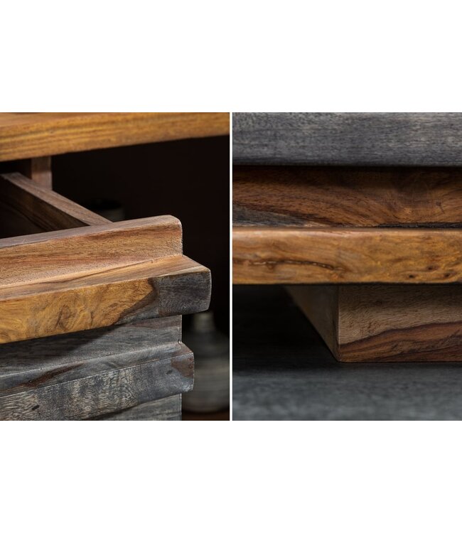 Invicta Interior Massief dressoir RELIEF 160cm Sheeshamhout grijze rookafwerking met uitgewerkt front - 39746