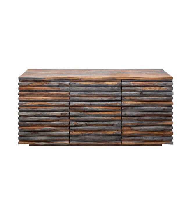 Invicta Interior Massief dressoir RELIEF 160cm Sheeshamhout grijze rookafwerking met uitgewerkt front - 39746