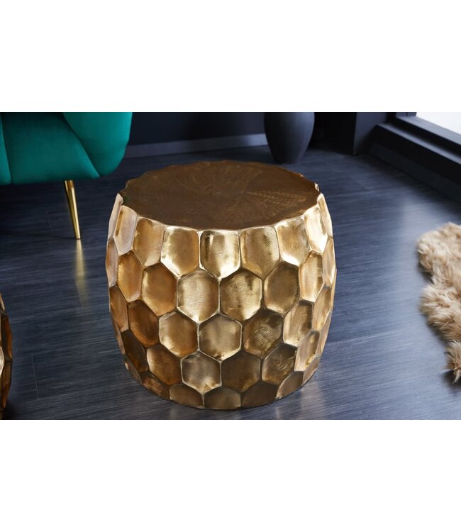 Invicta Interior Design bijzettafel ORGANIC ORIENT 55cm goud metaal gehamerd nachtkastje handgemaakt rond - 42226