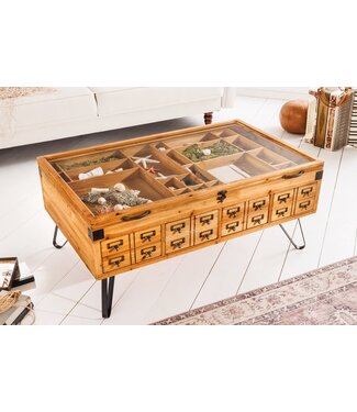 Invicta Interior Vintage salontafel SEVEN SEAS 100cm natuurlijk grenen massief hout glazen haarspeldpoten met opbergruimte - 41194