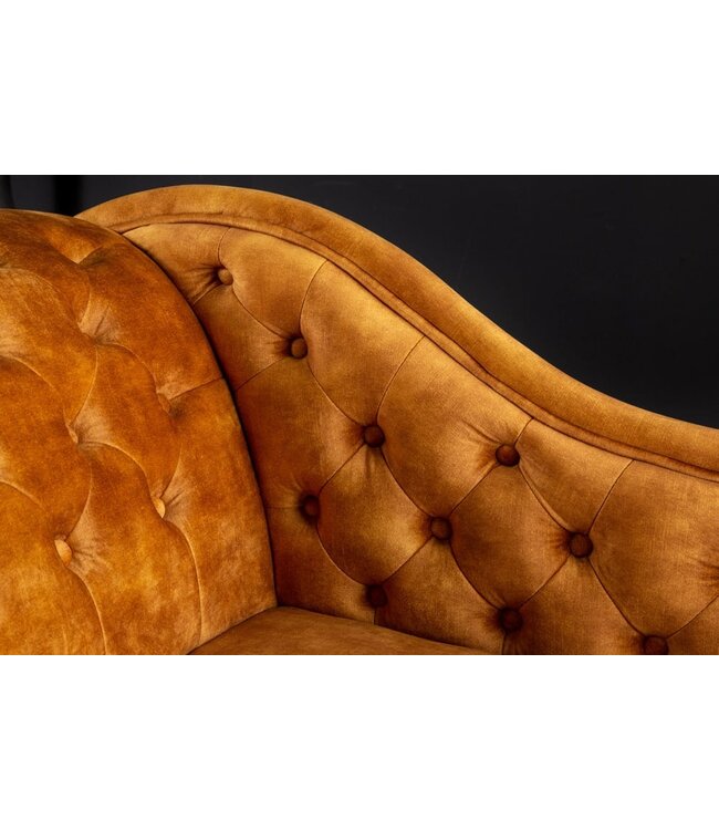 Invicta Interior Design chaise longue CHESTERFIELD 170cm mosterdgeel fluwelen knoopsluiting klinknagels - 41252