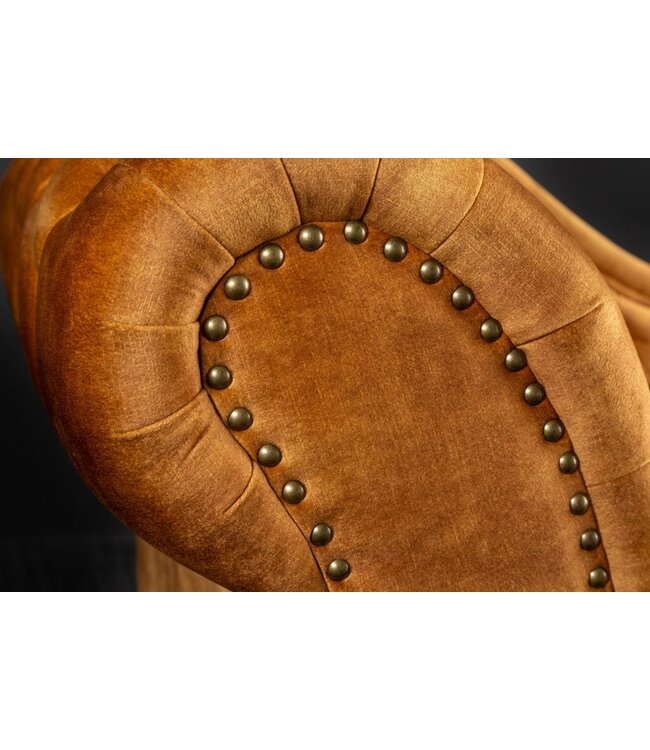 Invicta Interior Design chaise longue CHESTERFIELD 170cm mosterdgeel fluwelen knoopsluiting klinknagels - 41252