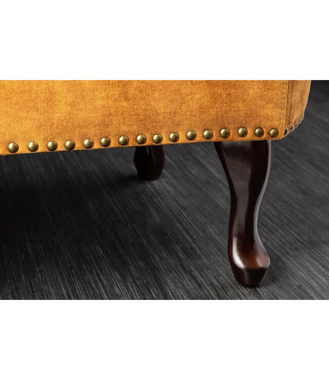 Invicta Interior Design chaise longue CHESTERFIELD 170cm mosterdgeel fluwelen knoopsluiting klinknagels - 41252