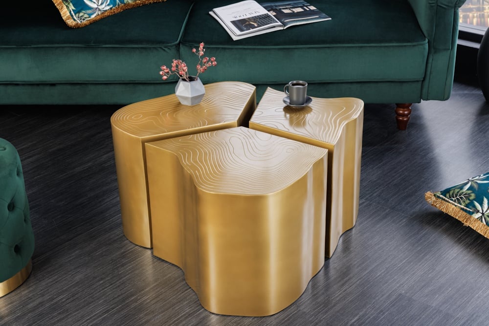 Design set van 3 bijzettafels ORGANIC 80cm messing metalen boomstam salontafel handgemaakt - 42777